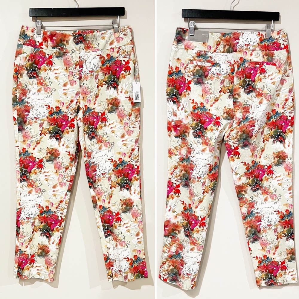 Soft Surroundings Floral Watercolor Printed Skinny Ankle Pants size Large